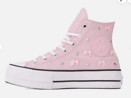 NWB Converse womens sz 7.5 Pink Frosting studs and bows high top