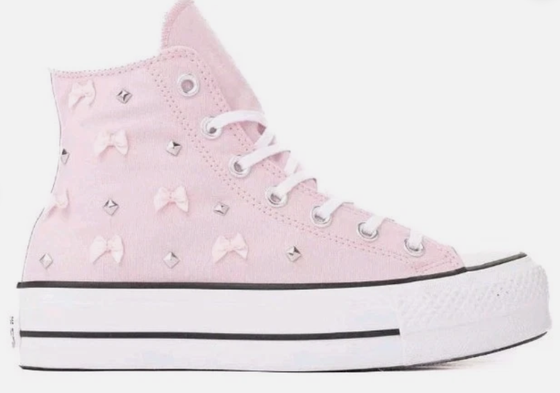 NWB Converse womens sz 7.5 Pink Frosting studs and bows high top