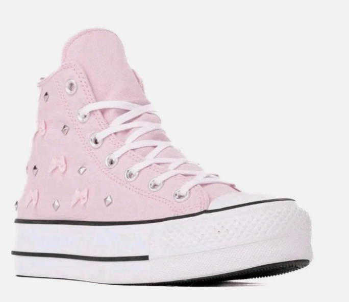 NWB Converse womens sz 7.5 Pink Frosting studs and bows high top